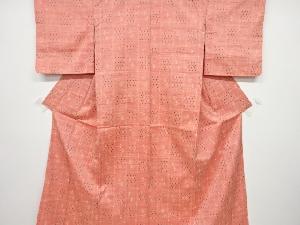 リサイクル　格子に琉球絣柄織出し手織り紬着物アンサンブル